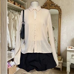 Jones New York Vintage Cream Silk Blouse Pleated Shirt